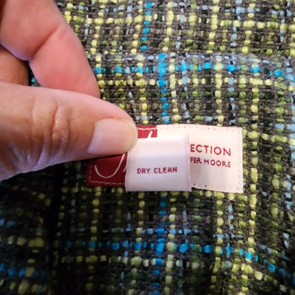 JM‎ Collection Womens Tweed Button-Up Blazer Size 12 Green Blue Pockets Lined